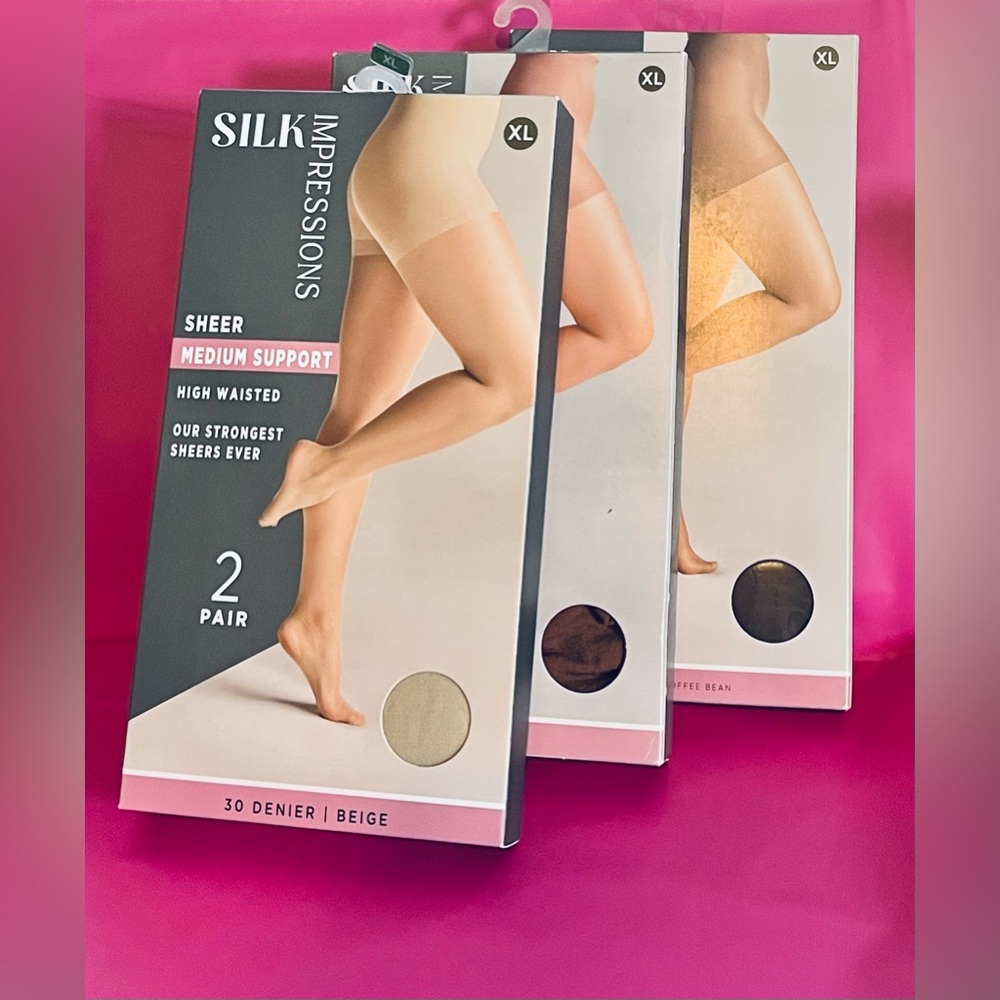 Silk Impressions Medium Support Pantyhose ~ 30 Denier ~ Size XL/6 Pairs Total